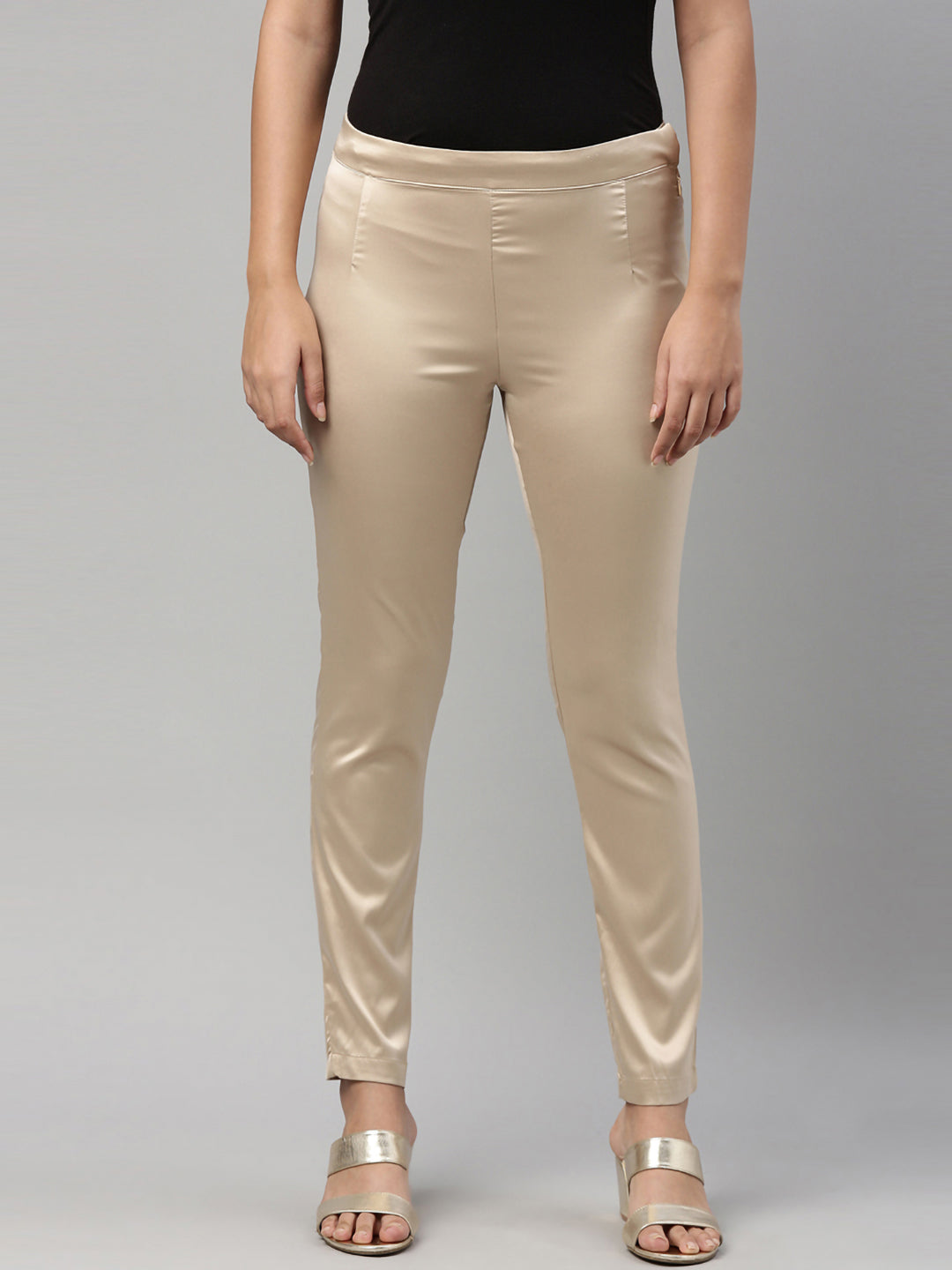 Buy Golden Regular Fit Cotton Pencil Elastic Waist Pant Online | Casual and  Formal Trousers for Women | CyberMart India